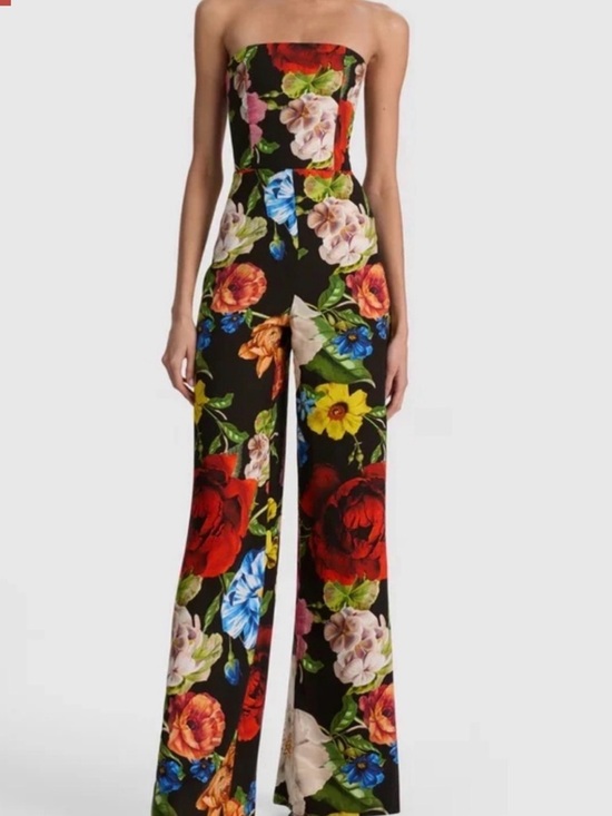 Alice + Olivia Pants - Alice + Olivia BEATRIZ STRAPLESS WIDE LEG JUMPSUIT - ENDLESS BLOSSOM LG BLACK